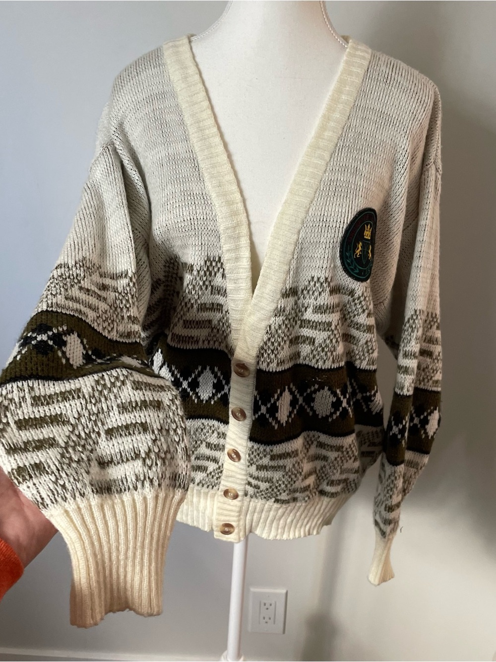 Vintage Oscar de la Renta Preppy Grandpa Cardigan Academia Crest Button Size XL